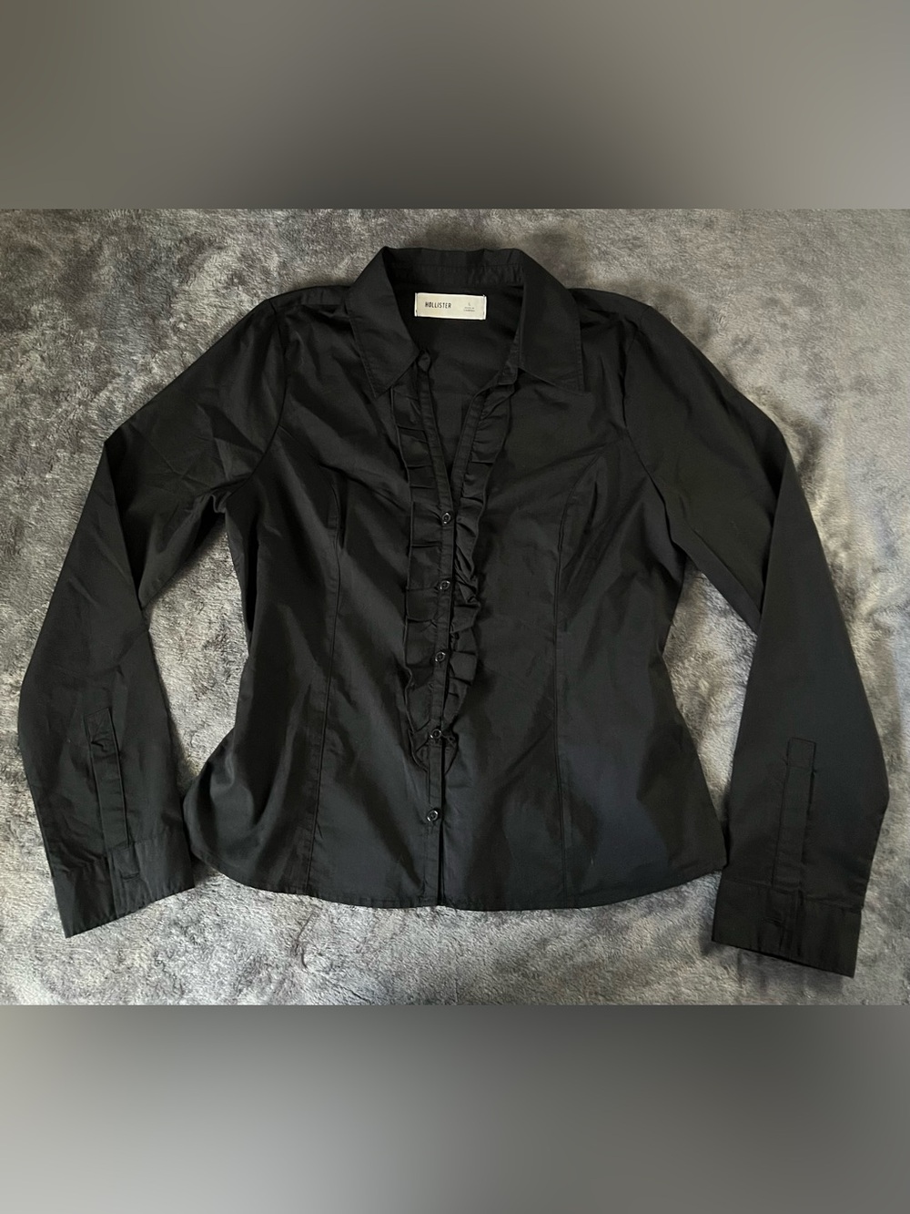 Hollister Women’s Black Tuxedo-Style Stretch Poplin Shirt (Large)